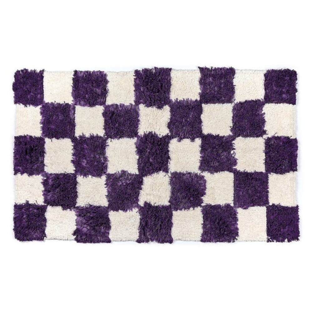 NEW Mackenzie-Childs Checkerboard Violet Bath Rug 24x40 Cotton